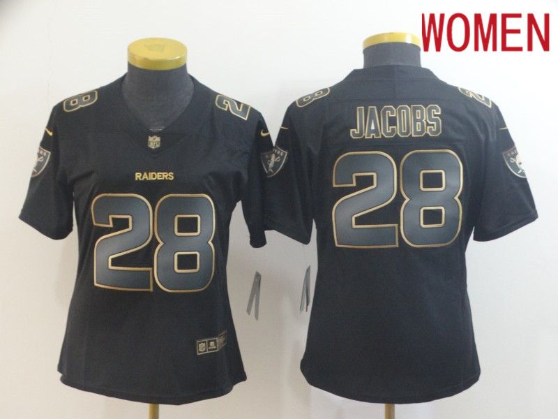 Women Oakland Raiders #28 Jacobs Nike Vapor Limited Black Golden NFL Jerseys